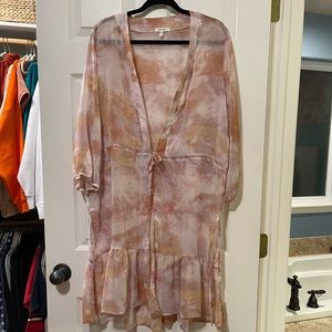 EUC Pink Tie Dye Tie Waist Kimono